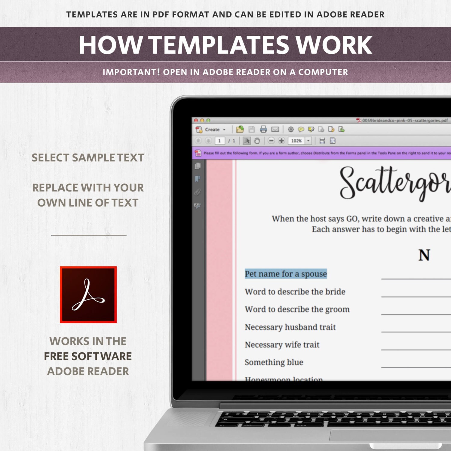 Bridal Shower Scattergories Categories Game Make Your Own Etsy Uk