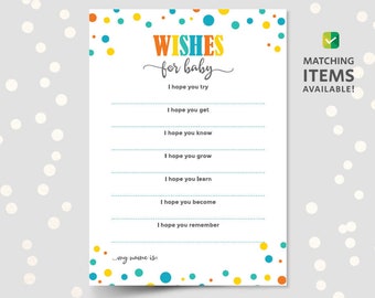 Wishes for baby PRINTABLE template, baby shower party games and cards, 5 x 7 inches size, gender neutral baby bash well wishes pdf DOWNLOAD