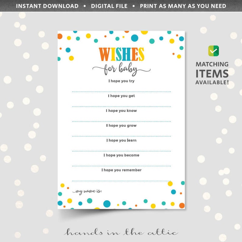 Wishes for Baby PRINTABLE Template Baby Shower Party Games - Etsy