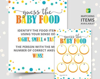 Baby food game shower guessing game, PRINTABLE template, name that baby food jar guess tasting testing, sign and card, DIGITAL