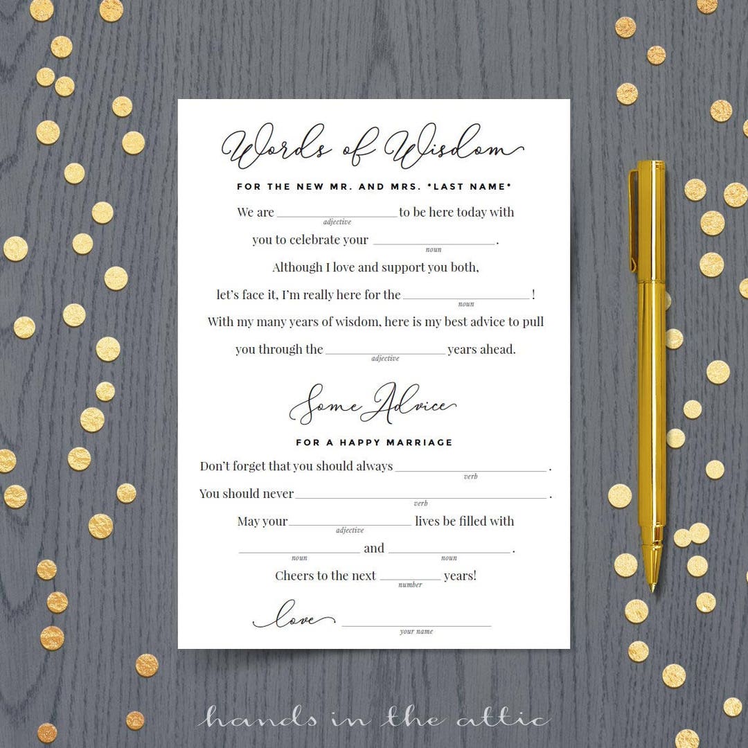 Wedding Reception Mad Libs Response Reply Cards, Printable, Wedding ...