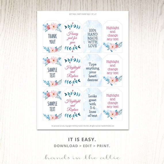 Printable Christmas Gift Tags, Navy Blue & Gold, Hands in the Attic