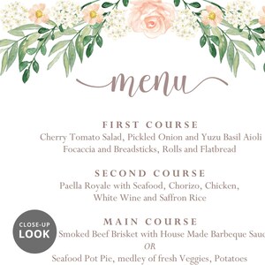 Rustic wedding menu rehearsal dinner menu template, sit down menus, home wedding, printable menu card templates, floral, editable, DIGITAL image 4