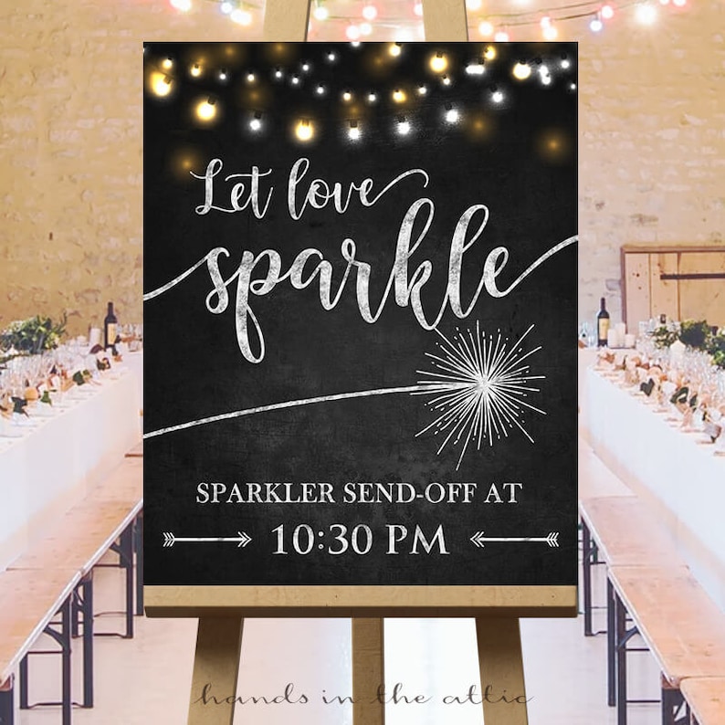 Large chalkboard wedding signs, sparkler send off wedding sparklers sign, let love sparkle, rustic wedding PRINTABLE, customized DIGITAL image 1