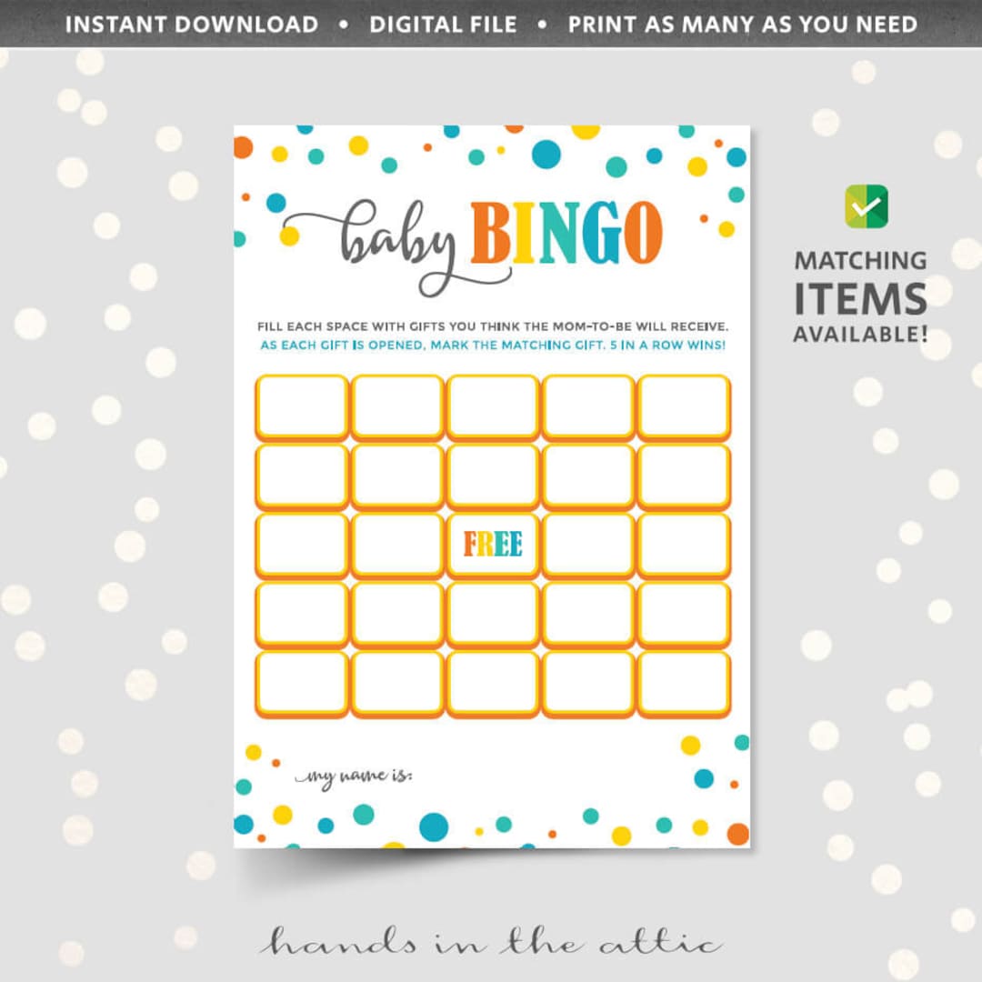 Printable Bingo Cards for Baby Shower, Blank Game Template, PDF ...