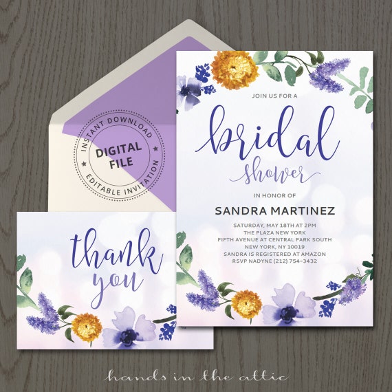 Bridal Shower Invitations Diy Royal Purple Lilac Lavender Amethyst