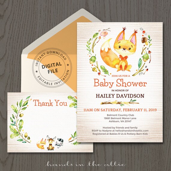 Woodland Themed Baby Shower Invitation Woodland Critters Friends