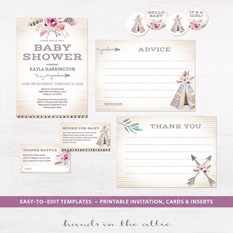 Bohemian Baby Shower Stationery Printables Boho Tribal Style Etsy