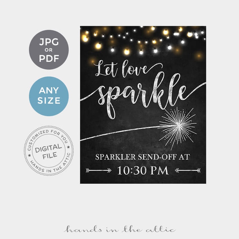 Large chalkboard wedding signs, sparkler send off wedding sparklers sign, let love sparkle, rustic wedding PRINTABLE, customized DIGITAL image 2