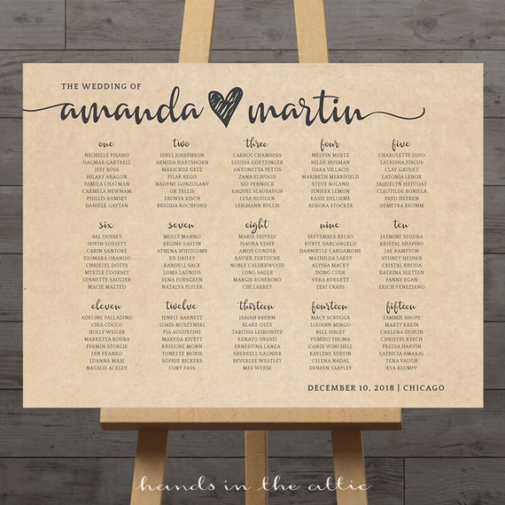 Printable Seating Chart For Wedding Reception