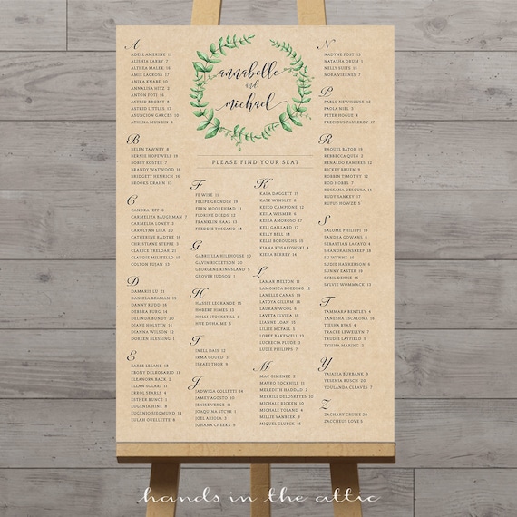 Wedding Reception Table Seating Chart