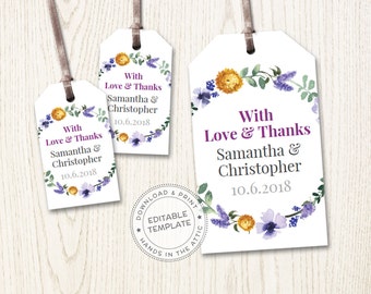 Mini wedding tags, bridal shower favors custom tags, personalized favor, labels by the sheet, editable floral gift tags, DIGITAL