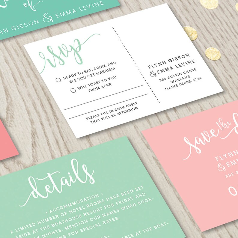 Coral Mint Wedding Invitation Kits Suites Sets Salmon Blush - Etsy