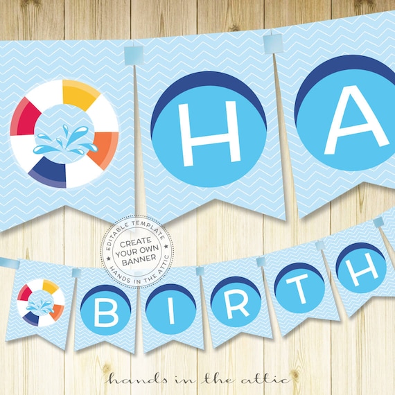 Pool birthday party banner pool banner alphabet bunting Etsy