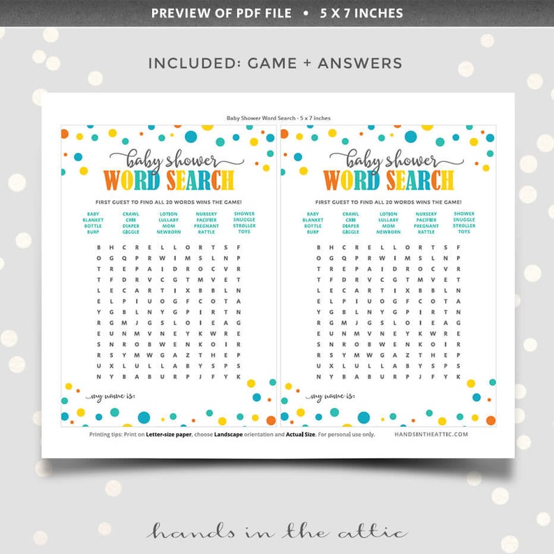 Baby Shower Games Word Search Puzzle Template Card With Etsy