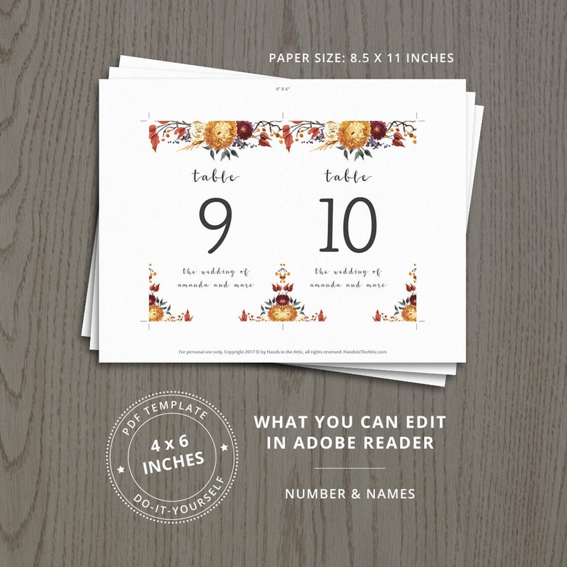 guests reception table number templates Fall wedding rustic themed decor ideas editable DIGITAL decorations diy seating cards