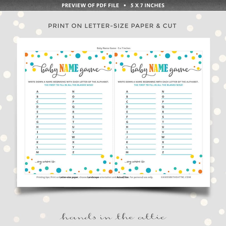 Printable Baby Name Race Game Template PDF Cards Confetti - Etsy