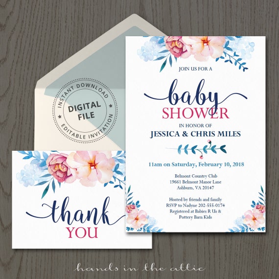 Instant invitation baby shower couples shower floral party Etsy