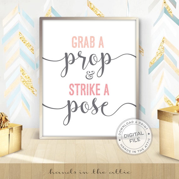 Grab a prop and strike a pose, photo booth wedding display, ready-to-print sign, photo booth props, wedding signs, DIGITAL download JPG Il_570xn