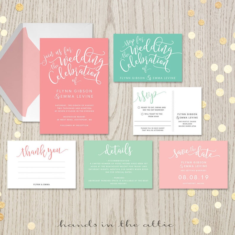 Coral Mint Wedding Invitation Kits Suites Sets Salmon Blush Etsy
