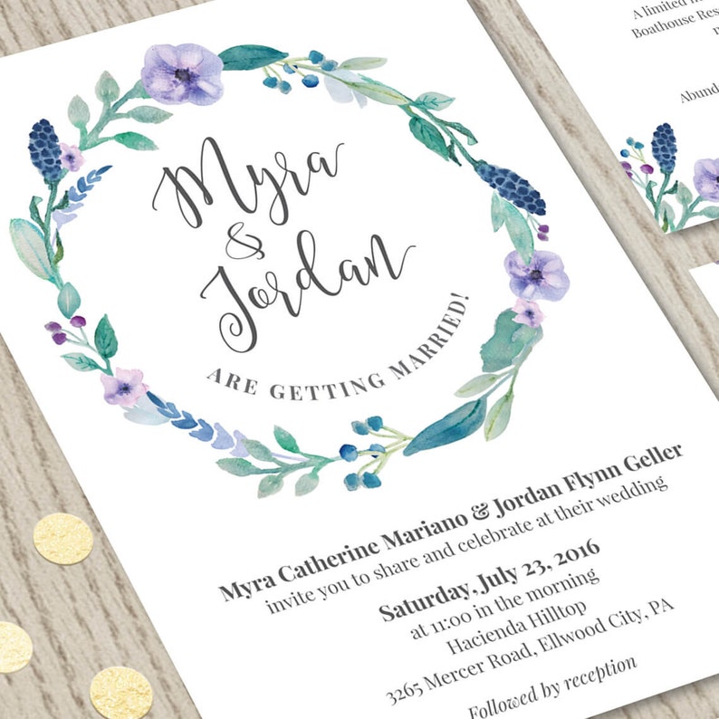 Floral wedding invitation set, customized card, personalized wedding printable, save the date, rsvp, thank you card, watercolor design image 2