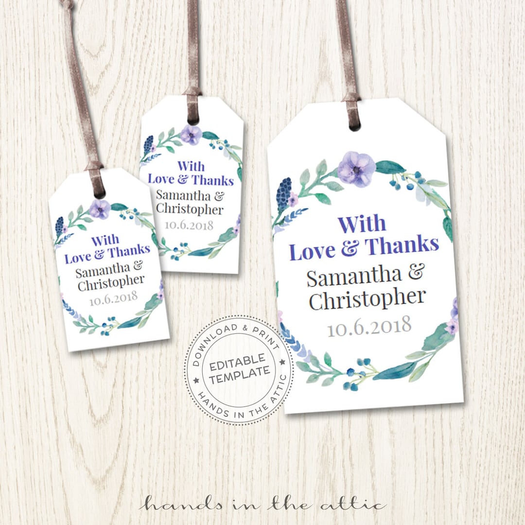 Wedding Favor Tags Printable, Mini Wedding Tags, Thank You, Custom ...