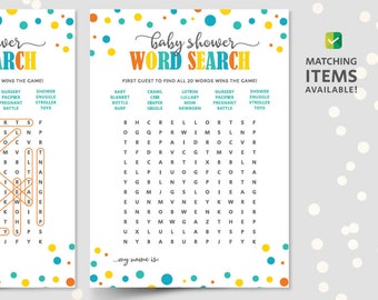 Baby shower games, word search puzzle template card with answer key, PRINTABLE pdf, simple easy word games, instant DOWNLOAD