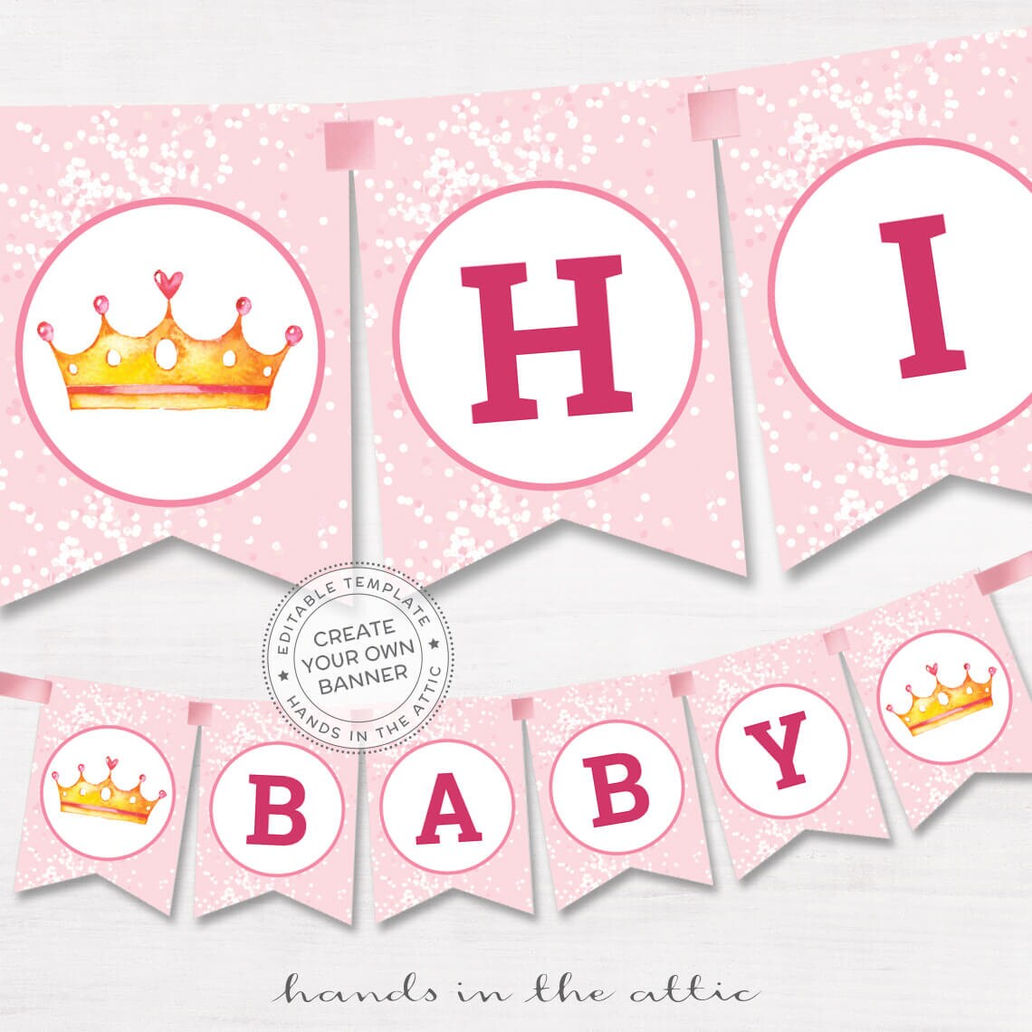 DIY banner pink baby shower template, editable name garland, baby girl  shower bunting, printable decoration, DIGITAL download Throughout Diy Baby Shower Banner Template