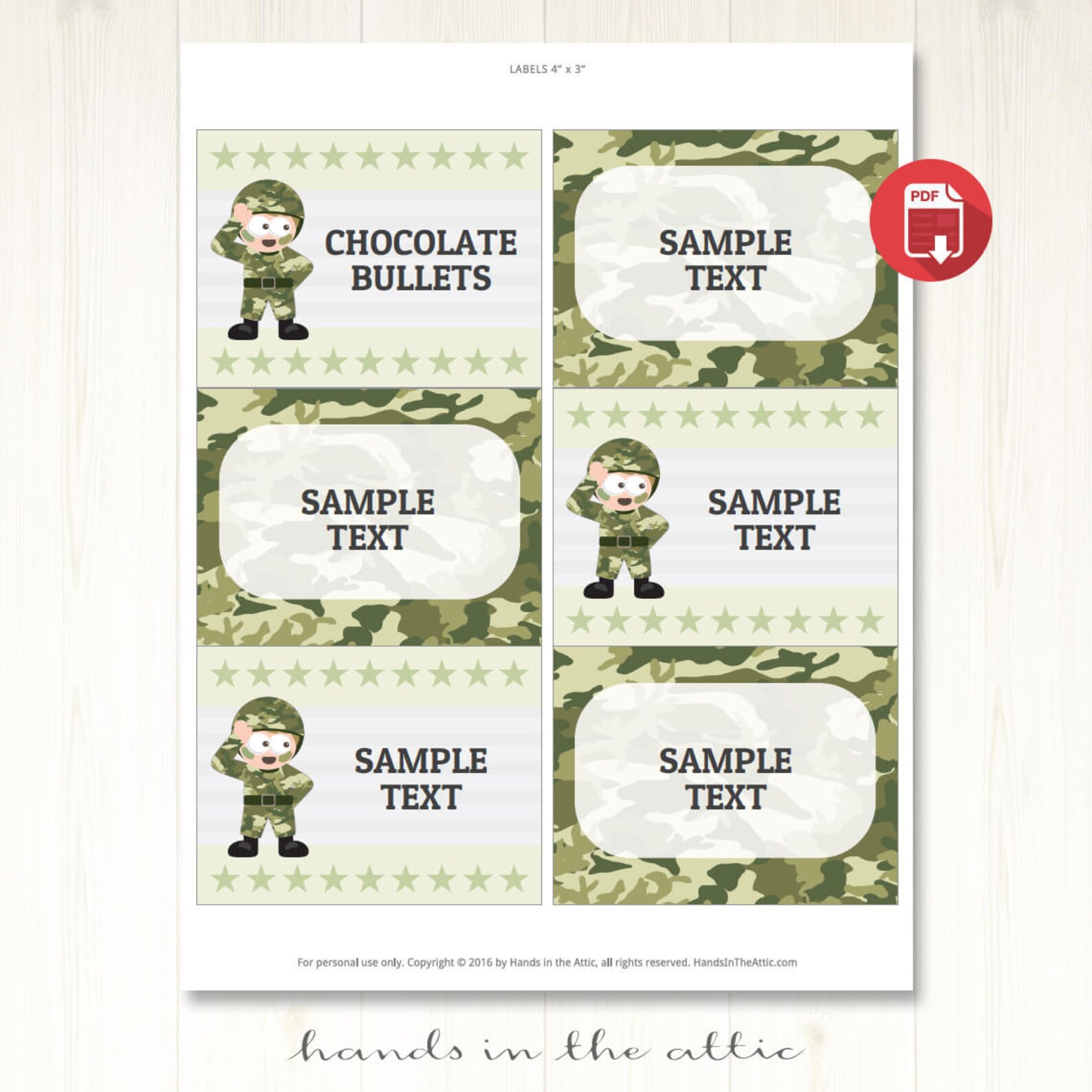 Army labels printable template text-editable camo party | Etsy