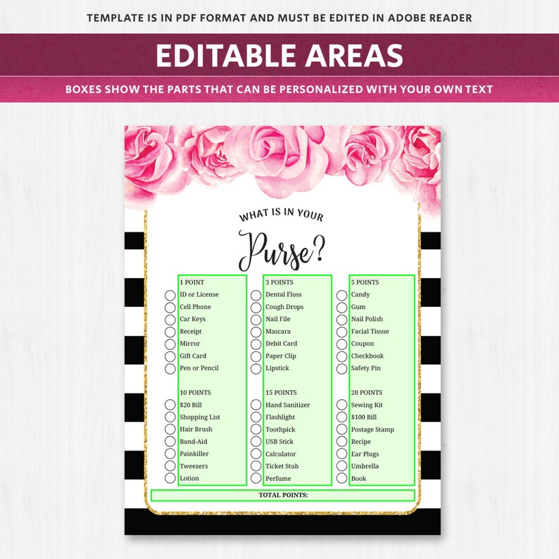 Whats in Your Purse Wedding Shower Game Editable Template Etsy