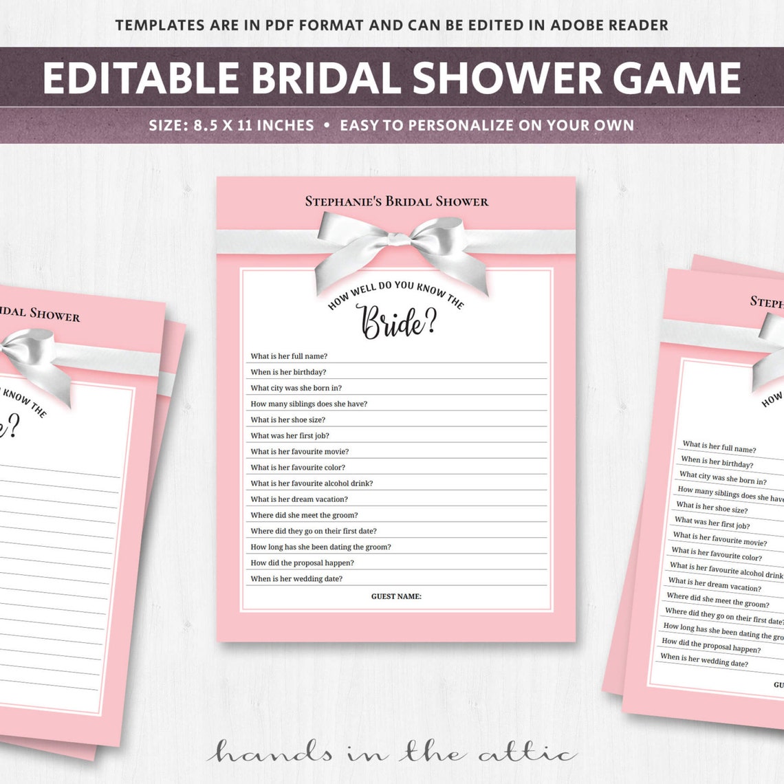Bridal Shower Quiz Download for Guests Trivia Questions Etsy