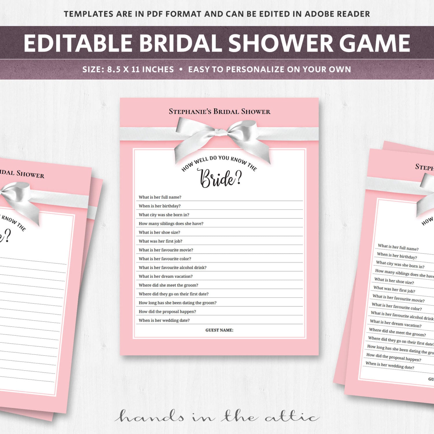 Bridal Shower Quiz Download For Guests Trivia Questions Etsy Canada