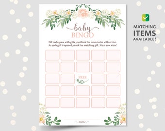 Baby bingo cards game for baby shower, printable activity, gifts guessing games, floral baby shower, pdf DIGITAL