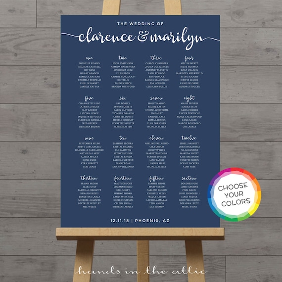 Navy wedding seating chart sign plan, dark blue printable display, guest seating plan, plan de table - CHOOSE your color - DIGITAL PDF Il_570xn