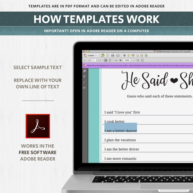He said she said game template, guess who bride or groom, wedding questions game, bride and groom question game, bridal party games, DIGITAL image 2