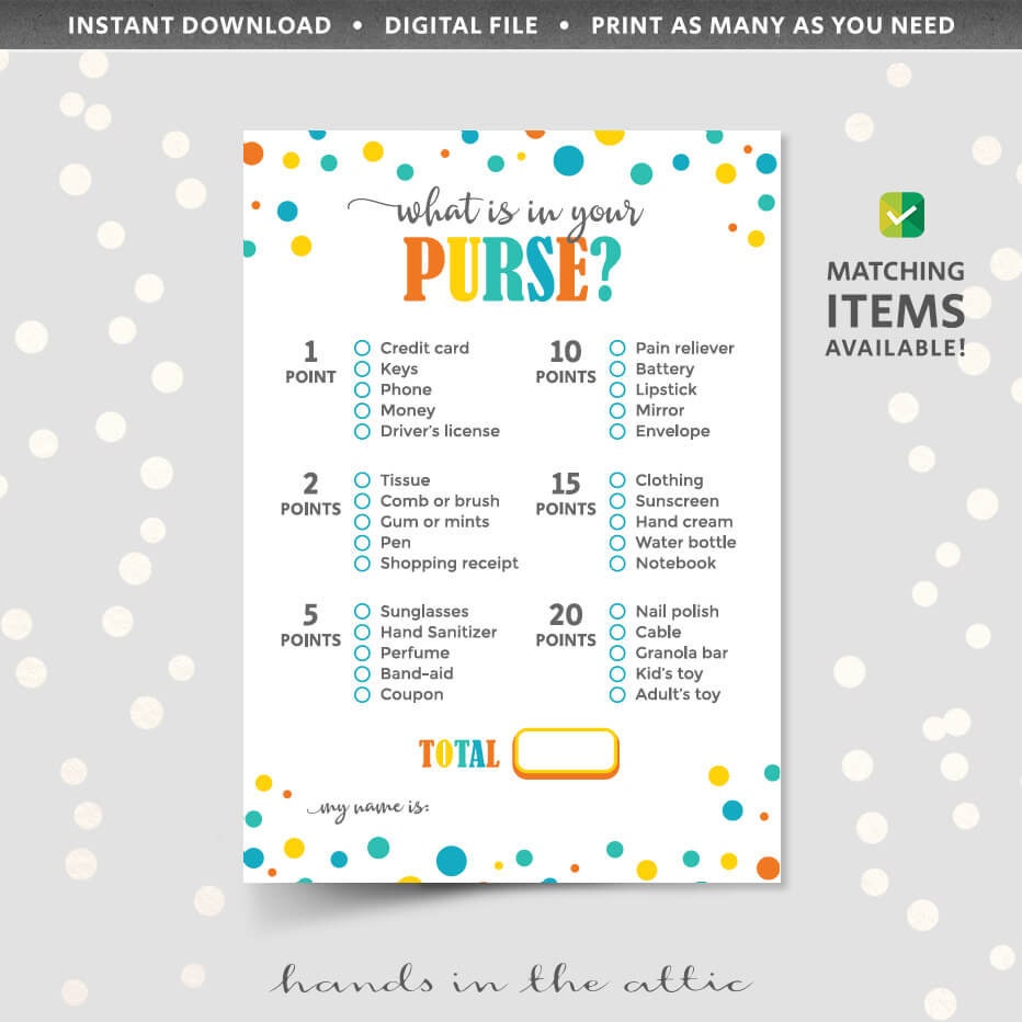 What's in Your Purse Bridal Shower Game, Wedding Scavenger Hunt,  Minimalist, Editable Template, Instant Download, Corjl - Etsy
