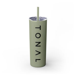Skinny Tumbler with Straw, 20oz. Blue/Green/White/Purple variations.