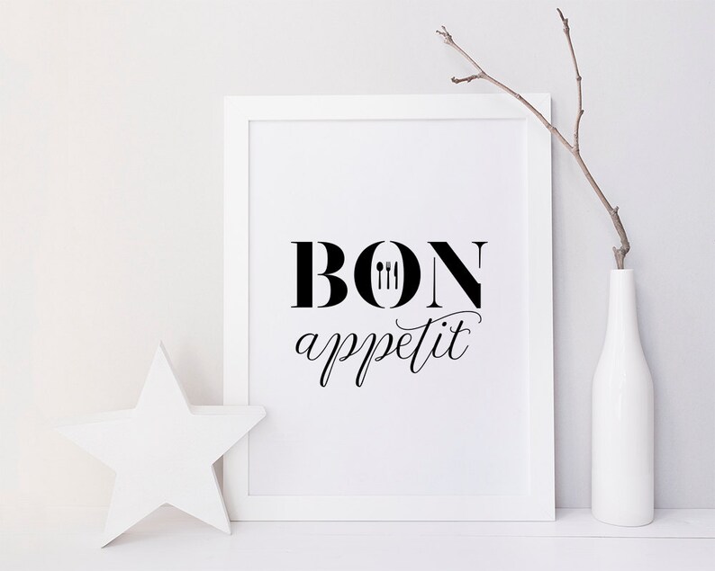 Bon Appetit Printable Poster Typography Print Black &amp; | Etsy