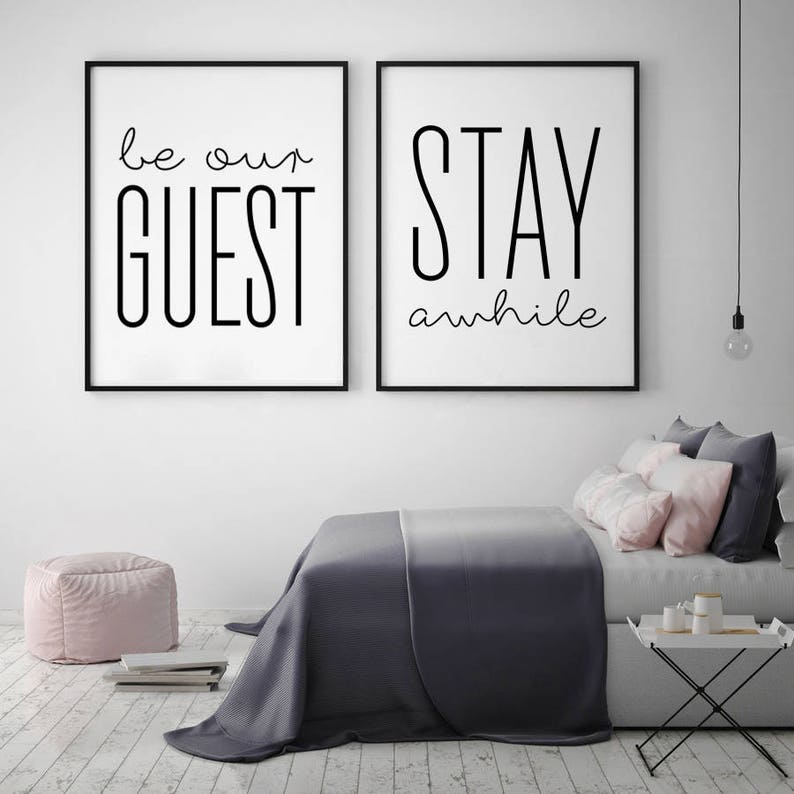Stay Awhile Be Our Guest Printable Posters Guest Room Typography Print