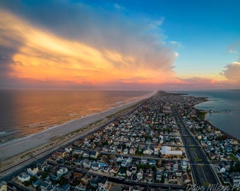 Sunset over Seaside Park New Jersey - Jersey Shore Art - Aerial Photography -   Coastal Art - New Jersey Beaches - Home Decor - Wall Art