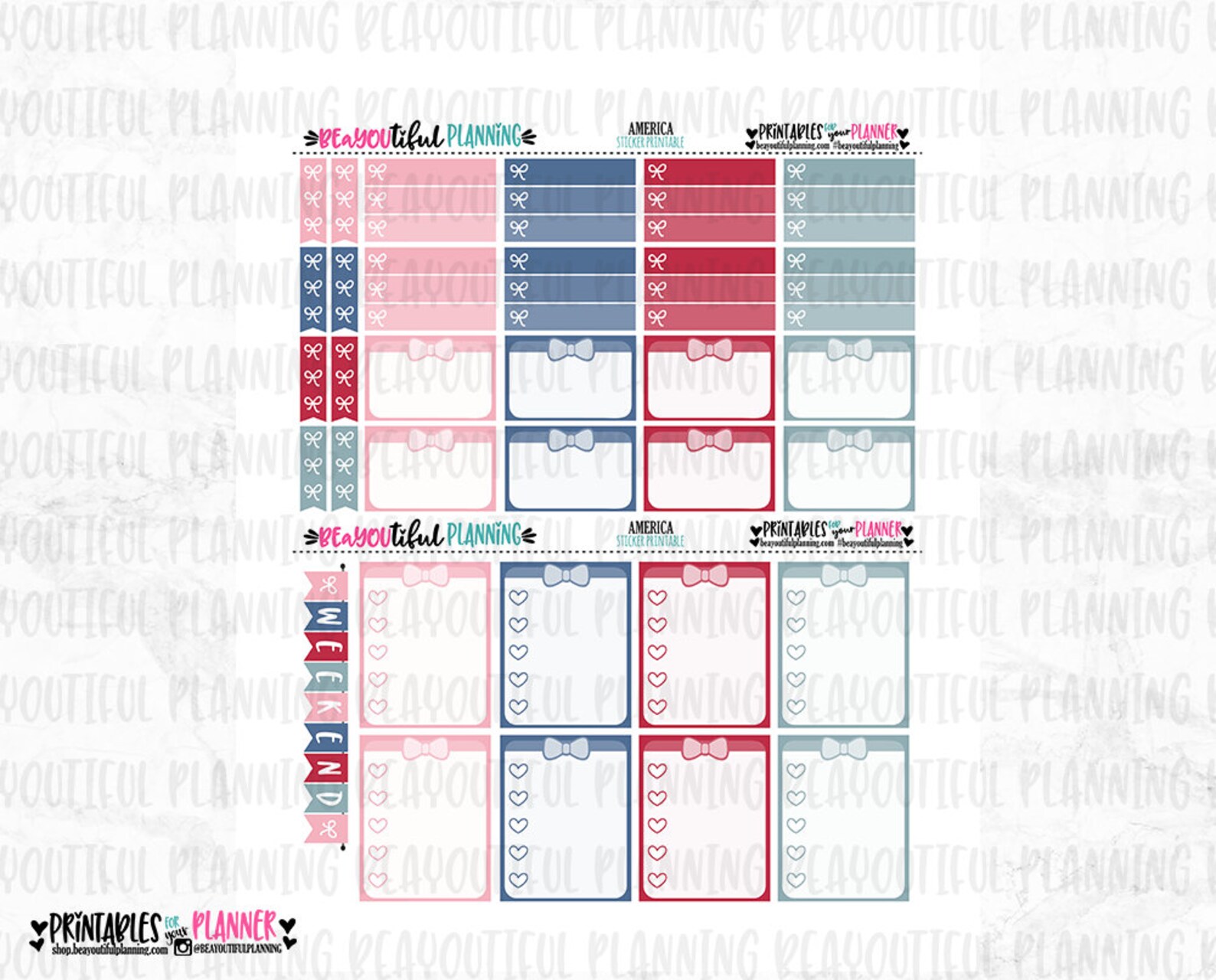 American Printable Weekly Planner Sticker for use with Etsy