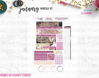 January Monthly | Printable Planner Kit | Planner Stickers | Cut Lines | for use with B6 TN Inserts | Planner Stickers Printables