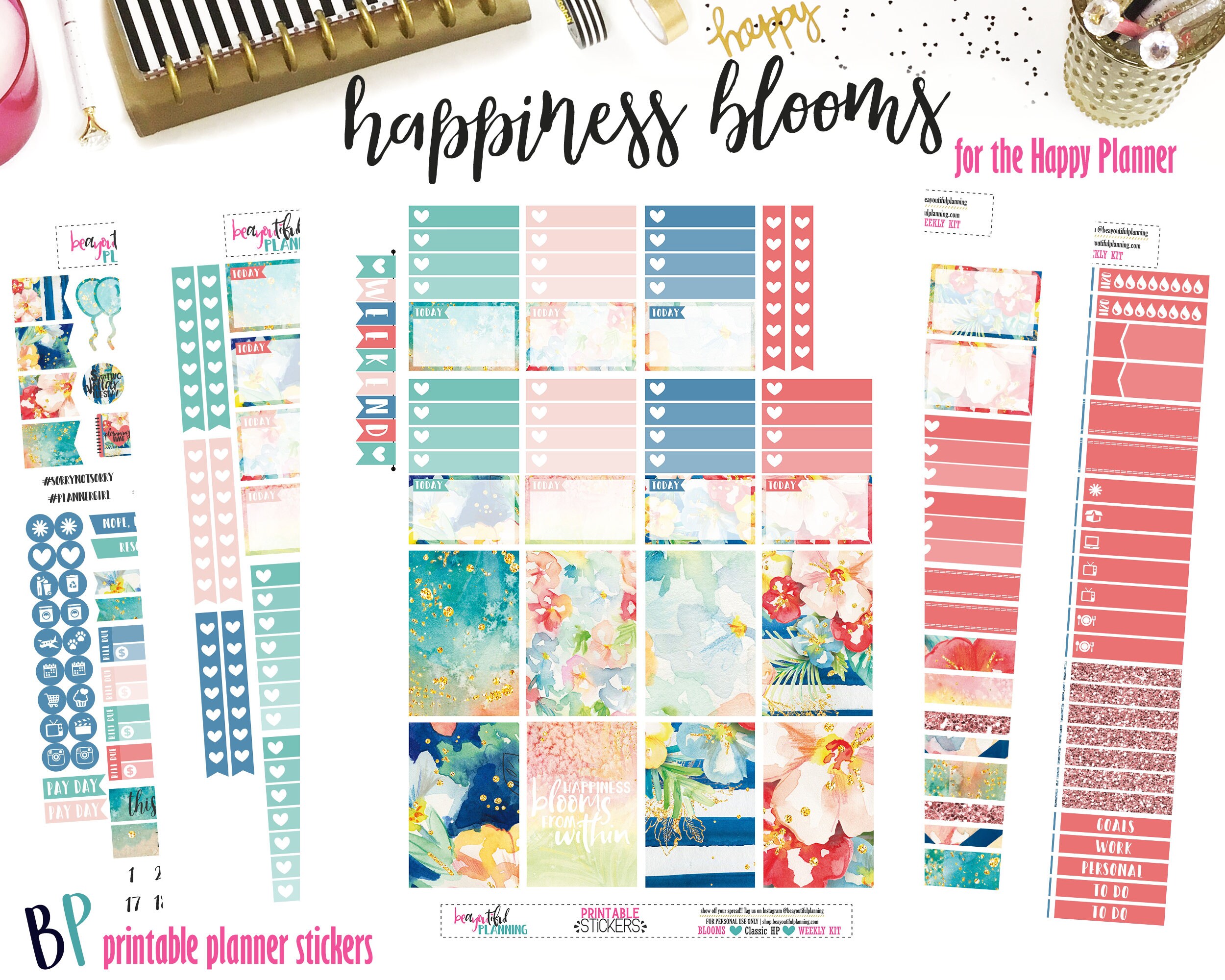 Happiness Blooms Weekly Printable Planner Kit Planner Etsy