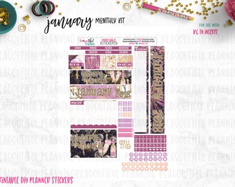 January Monthly | Printable Planner Kit | Planner Stickers | Cut Lines | for use with B6 TN Inserts | Planner Stickers Printables