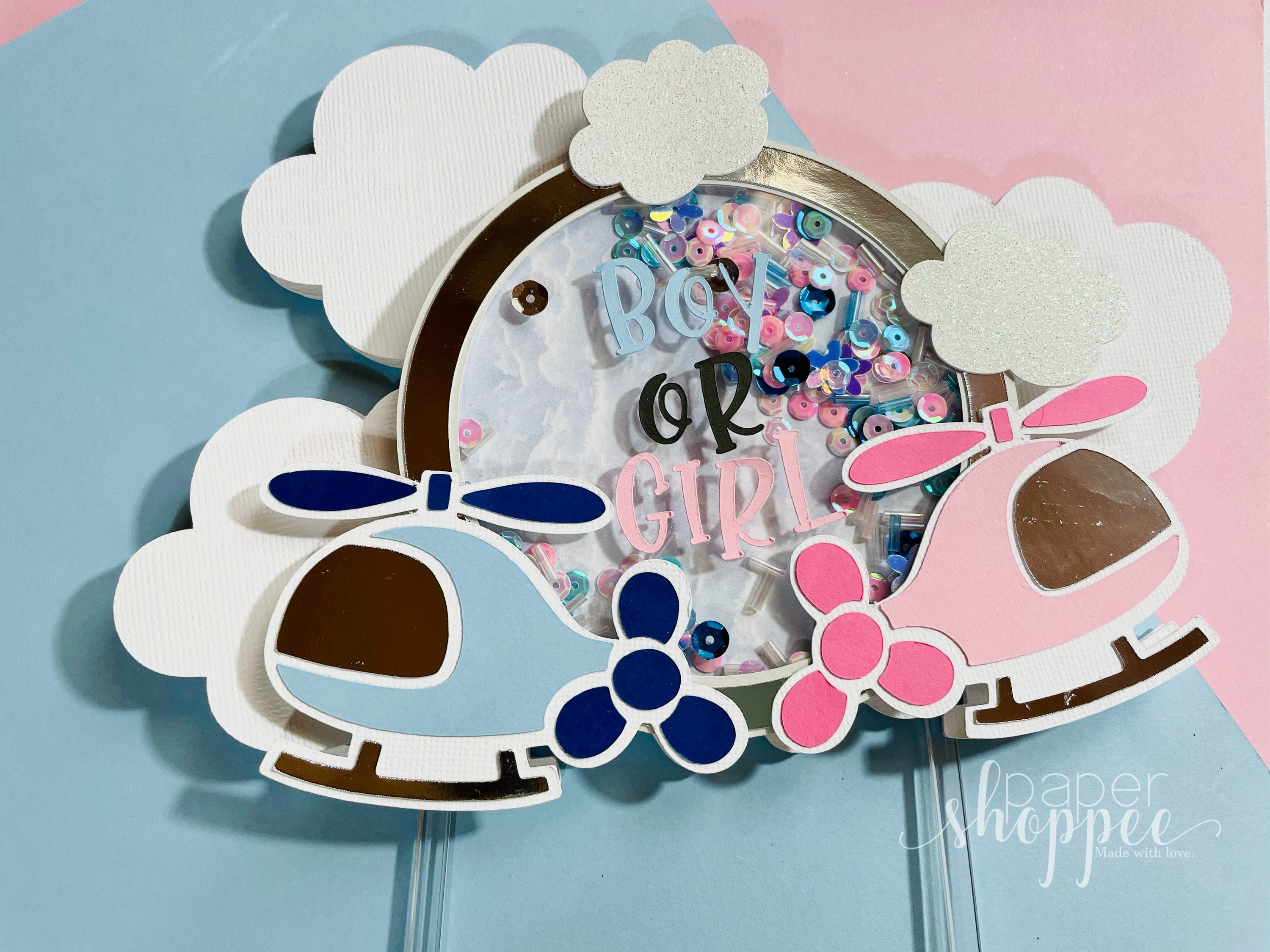 Helicopter Gender Reveal Cake Topper Shaker With Lights Etsy UK