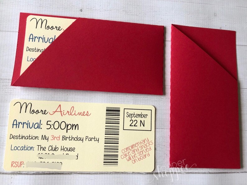 Boarding pass invitation airplane birthday baby shower
