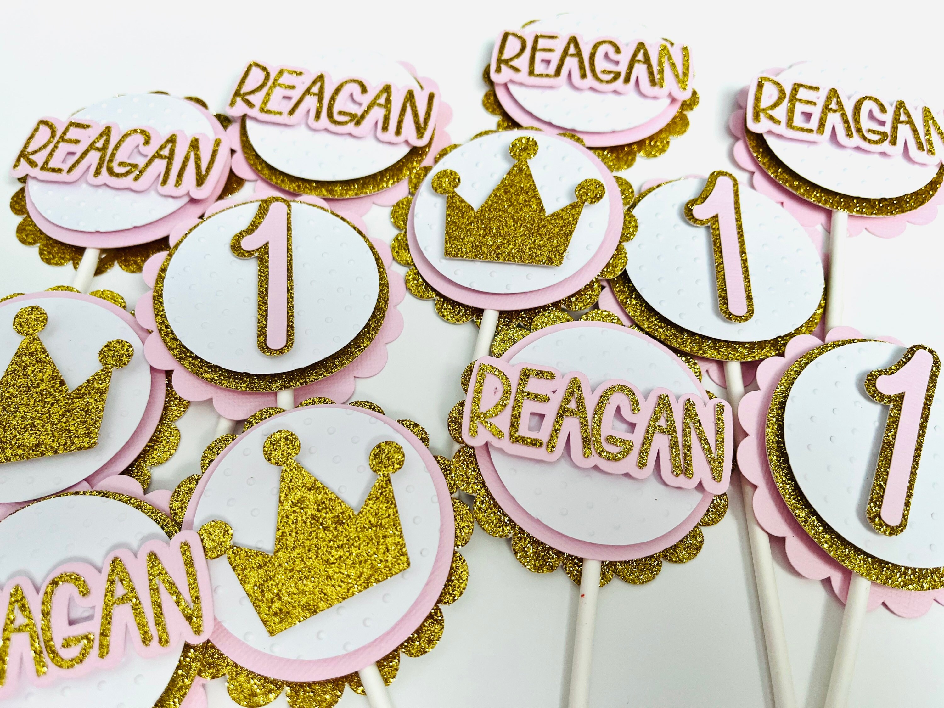Princess First Birthday Cupcake Toppers Gold and Pink Delicate - Etsy