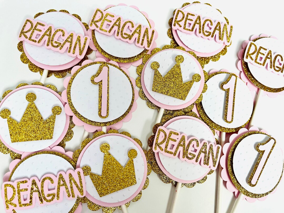 Princess First Birthday Cupcake Toppers Gold and Pink Delicate Baby ...