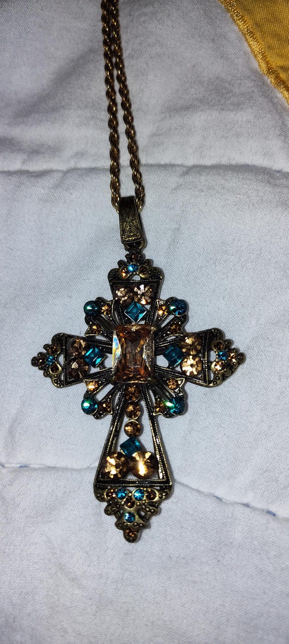 Multi Colored Stone Cross Necklace - image 1