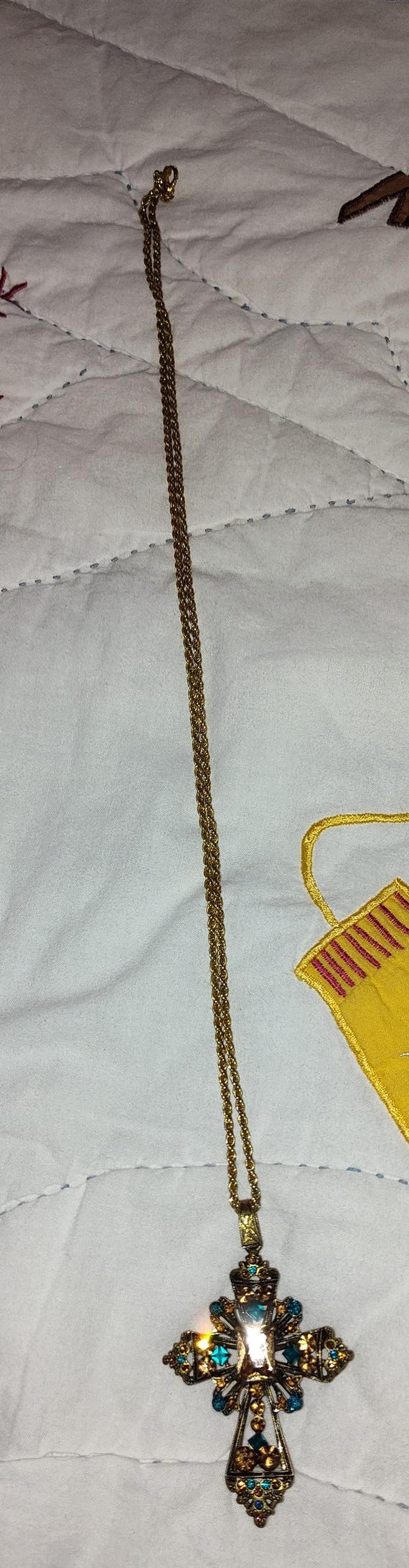 Multi Colored Stone Cross Necklace - image 4